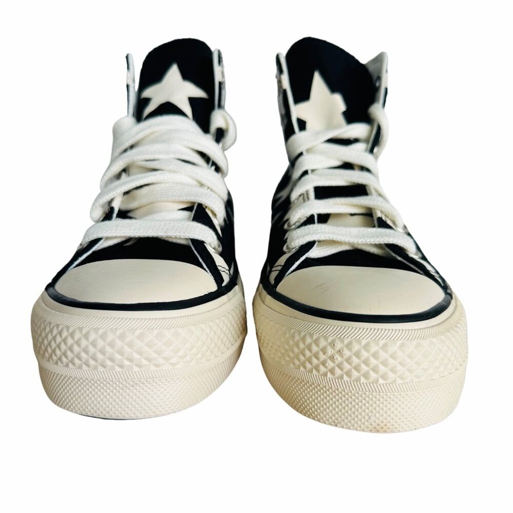 ✨Converse Women Shoes 9.5 Ctas Lift Platform Hi Large Stars Black Beige A09903C - Picture 3 of 10